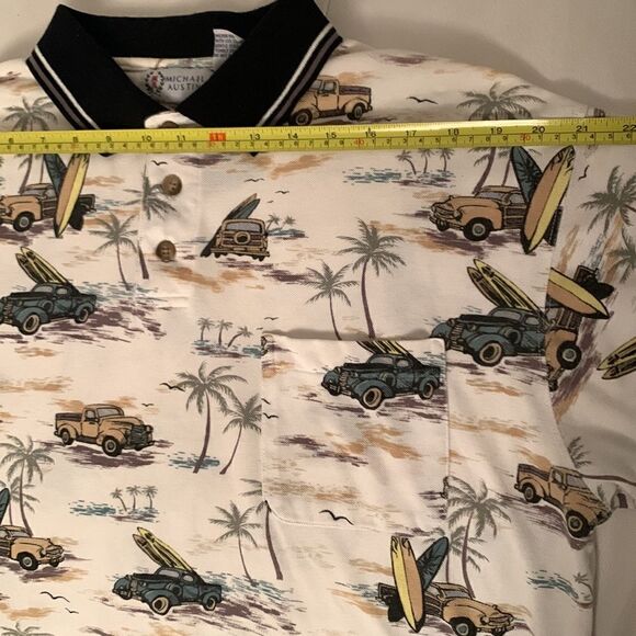 Michael Austin Gold Havaiian Truck Surfing Palm Polo Shirt Men’s Size L - Picture 4 of 9